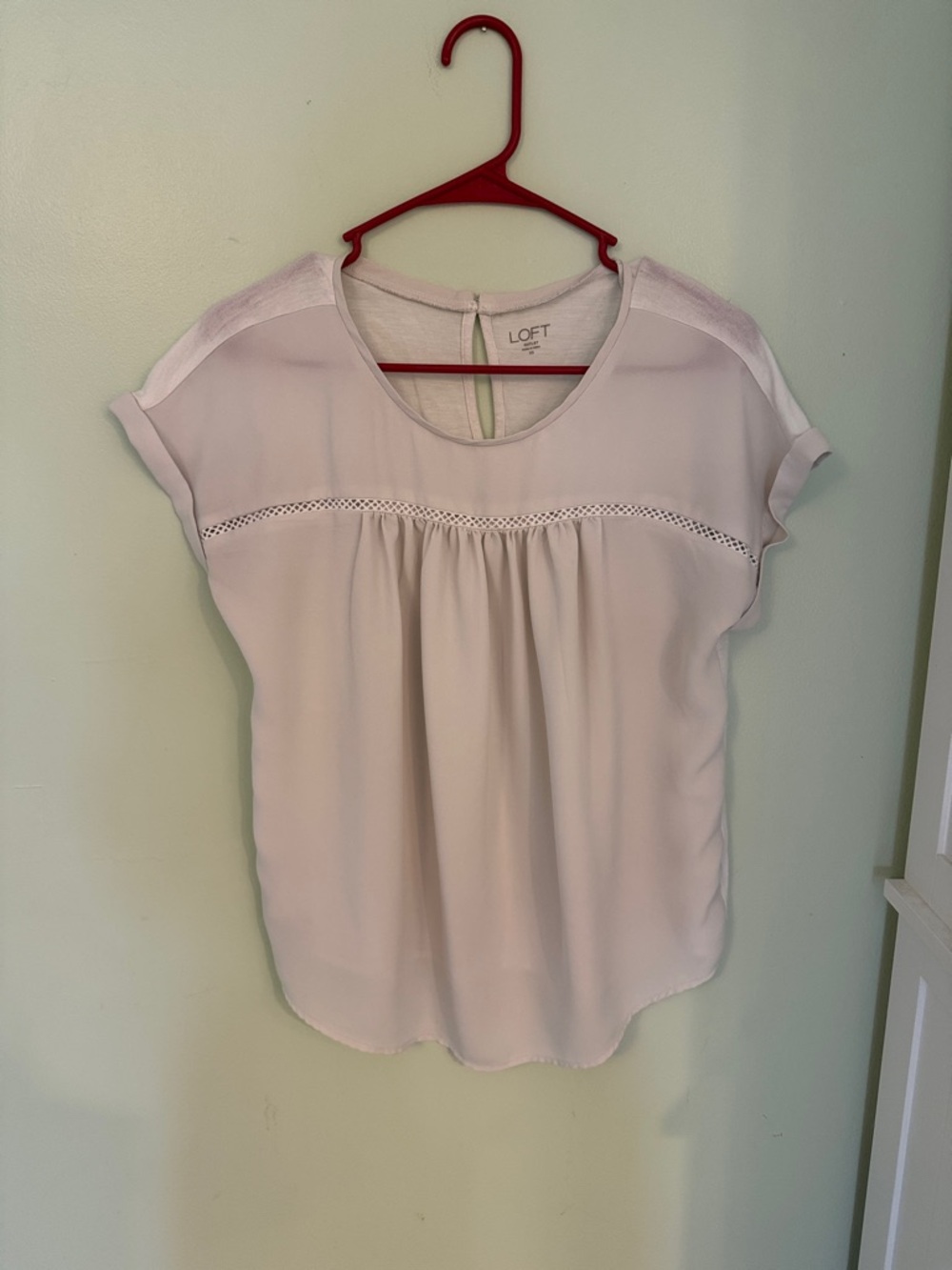 LOFT White Short Sleeve Crochet-Trim Blouse Size Small XS